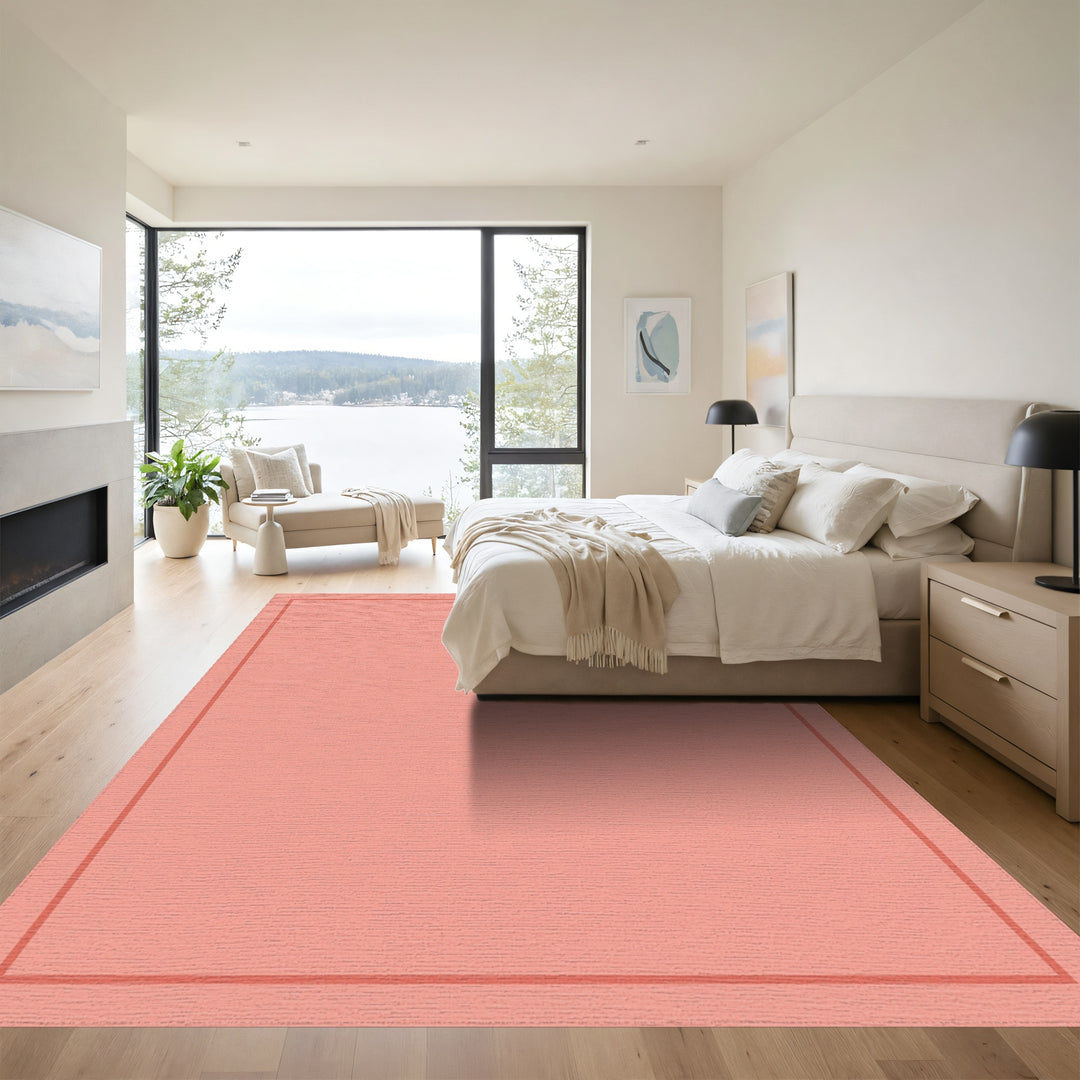 Salmon Pink Bordered Square Rug