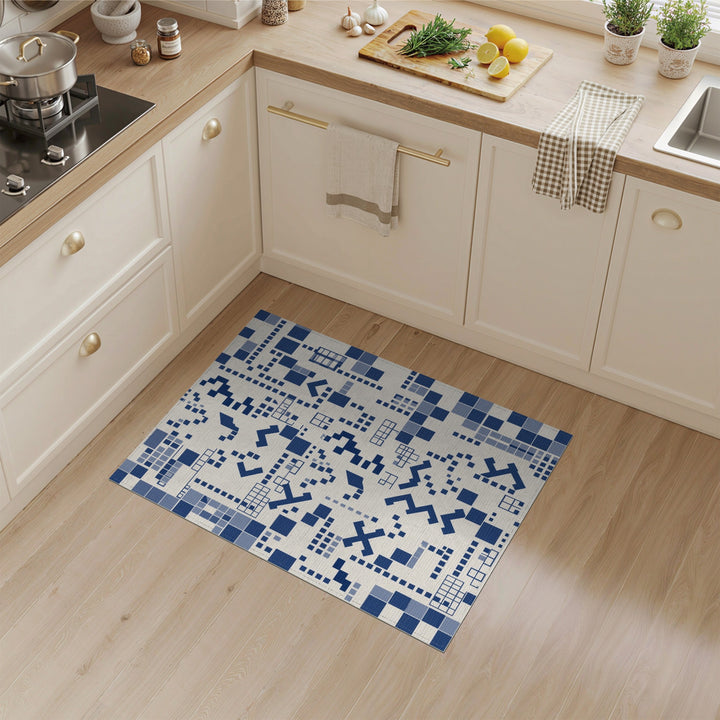 Blue Geometric Pixel Area Rug