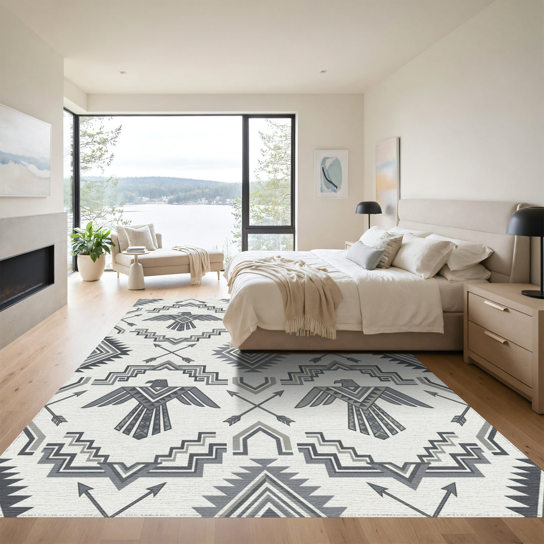Gray Thunderbird Arrows Geometric Repetition Rug