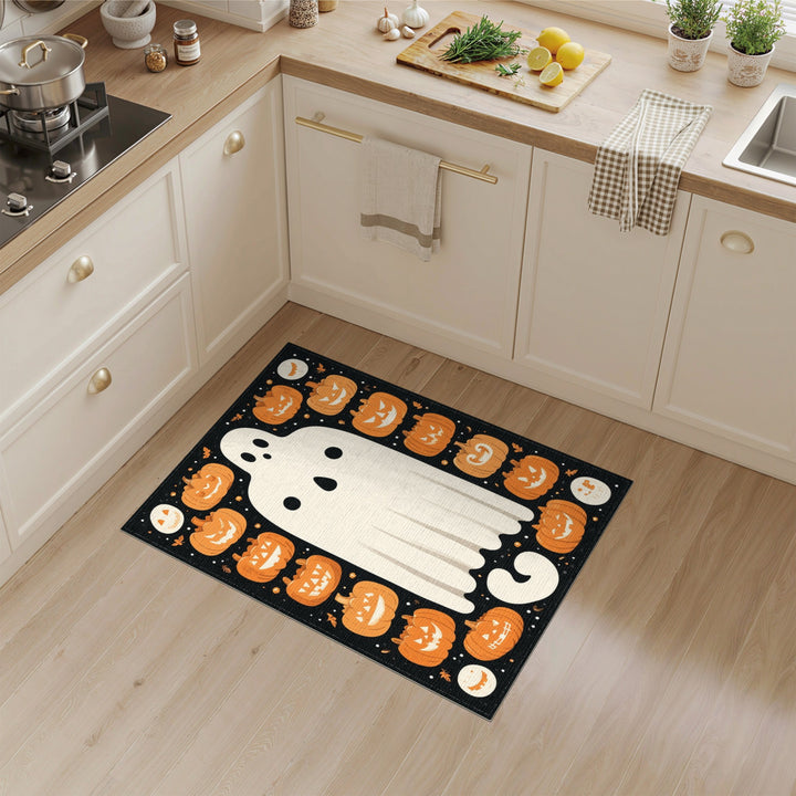 Ghost and Pumpkins Halloween Washable Area Rug