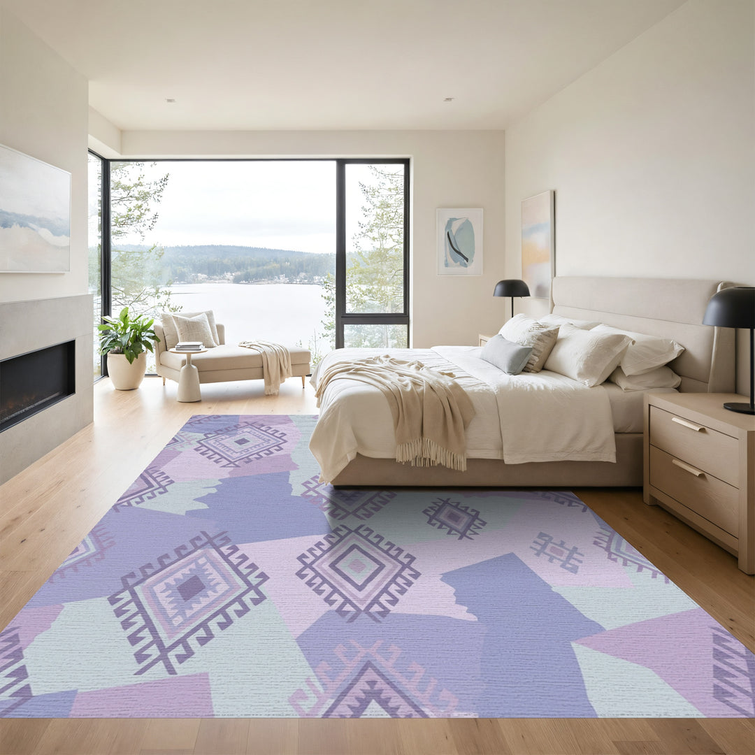 Lavender Diamond Medallion Patchwork Rug