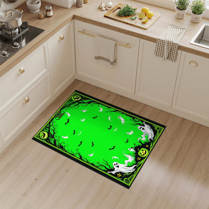 Green Halloween Ghosts and Bats Area Rug