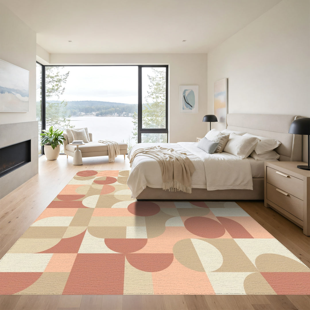 Geometric Terracotta Arch and Circle Rug