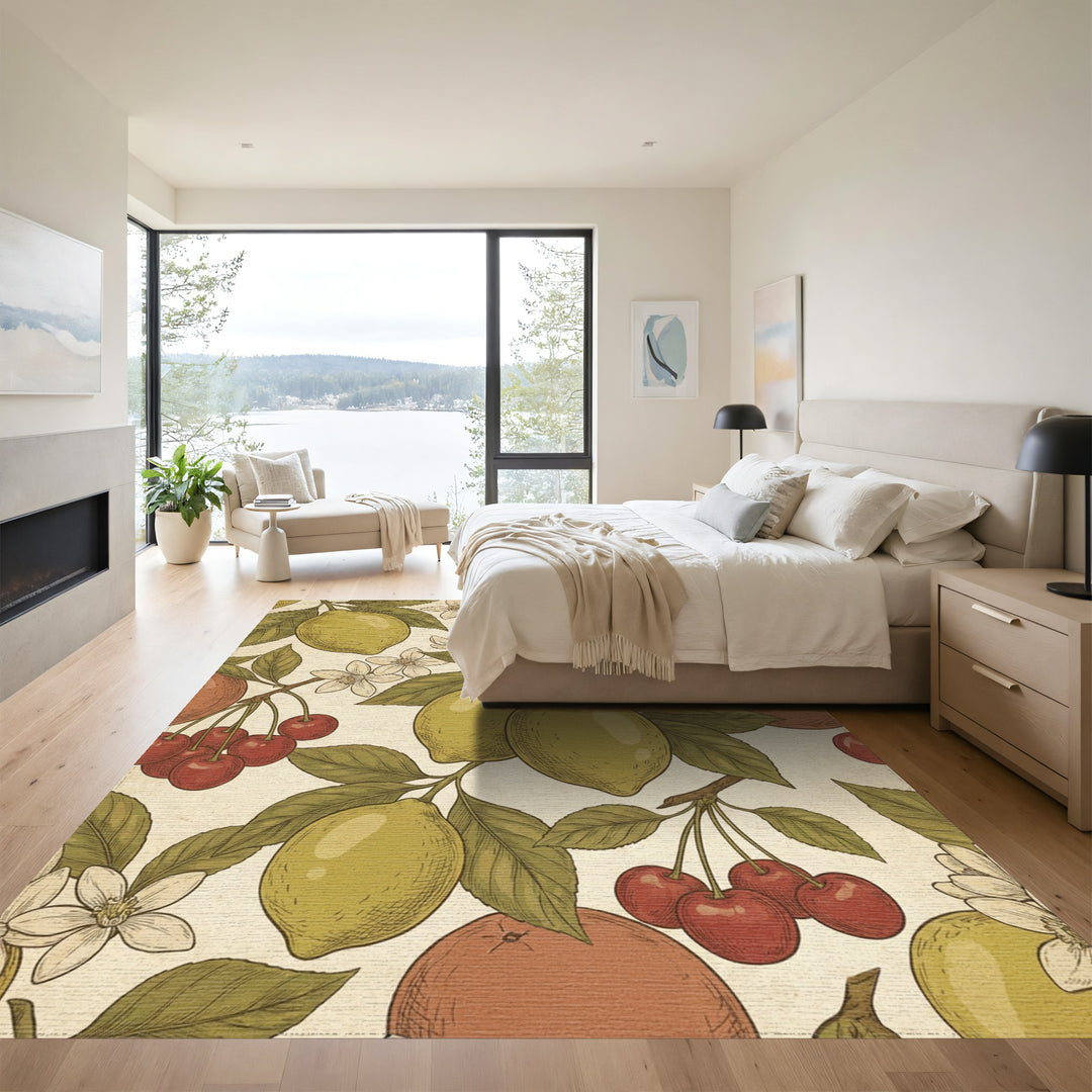 Vintage Citrus Cherry Blossom Arrangement Rug