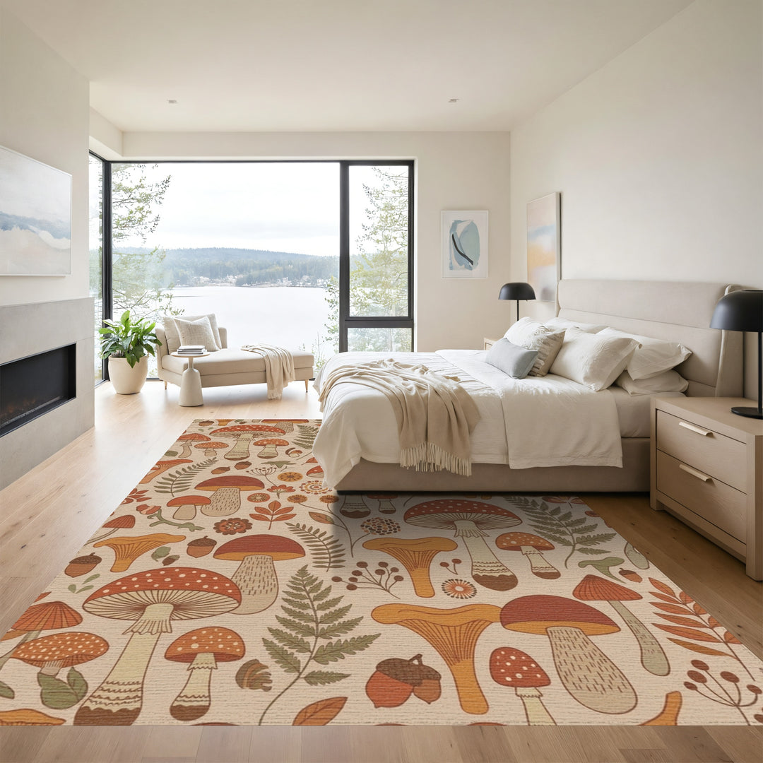 Earthy Mushroom Forest Woodland Scene Rug