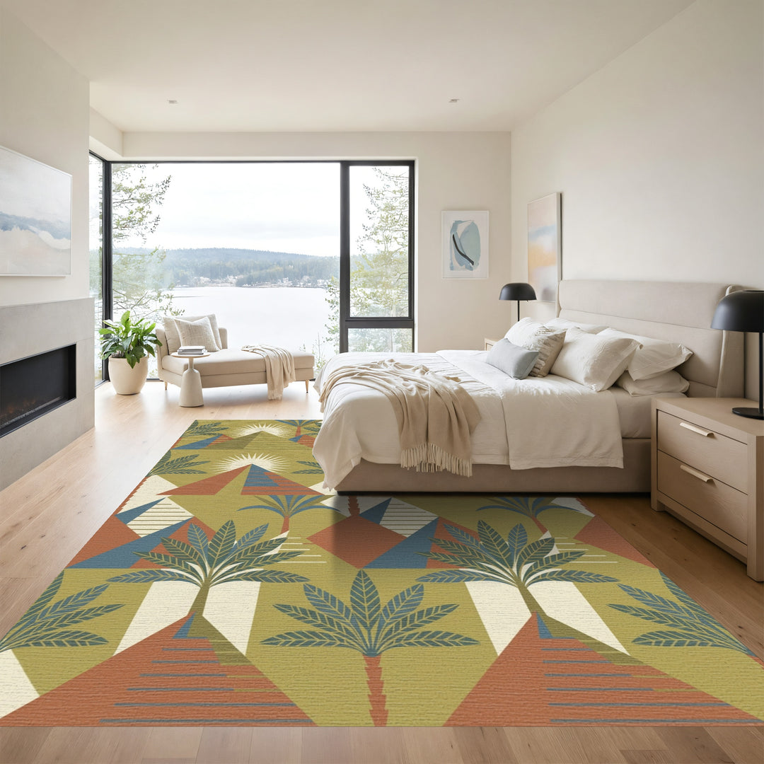 Geometric Pyramid Palm Tree Desert Sunset Rug