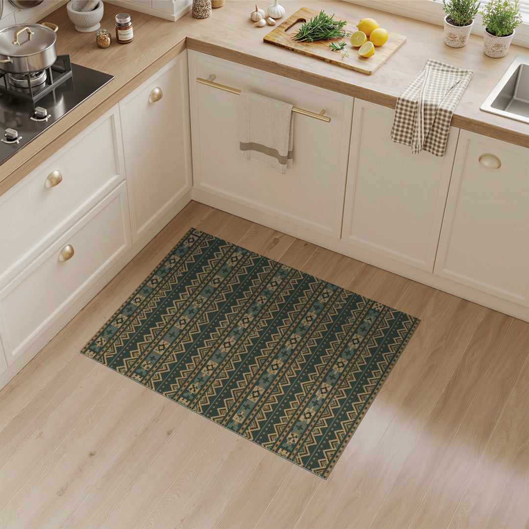 Green Heritage Tribal Geometric Rug