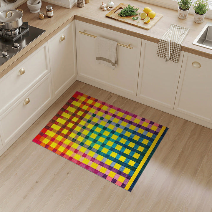 Vibrant Multi-Color Checkered Area Rug