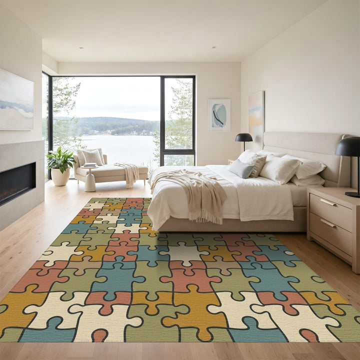 Vintage Puzzle Piece Ochre Earth Rug
