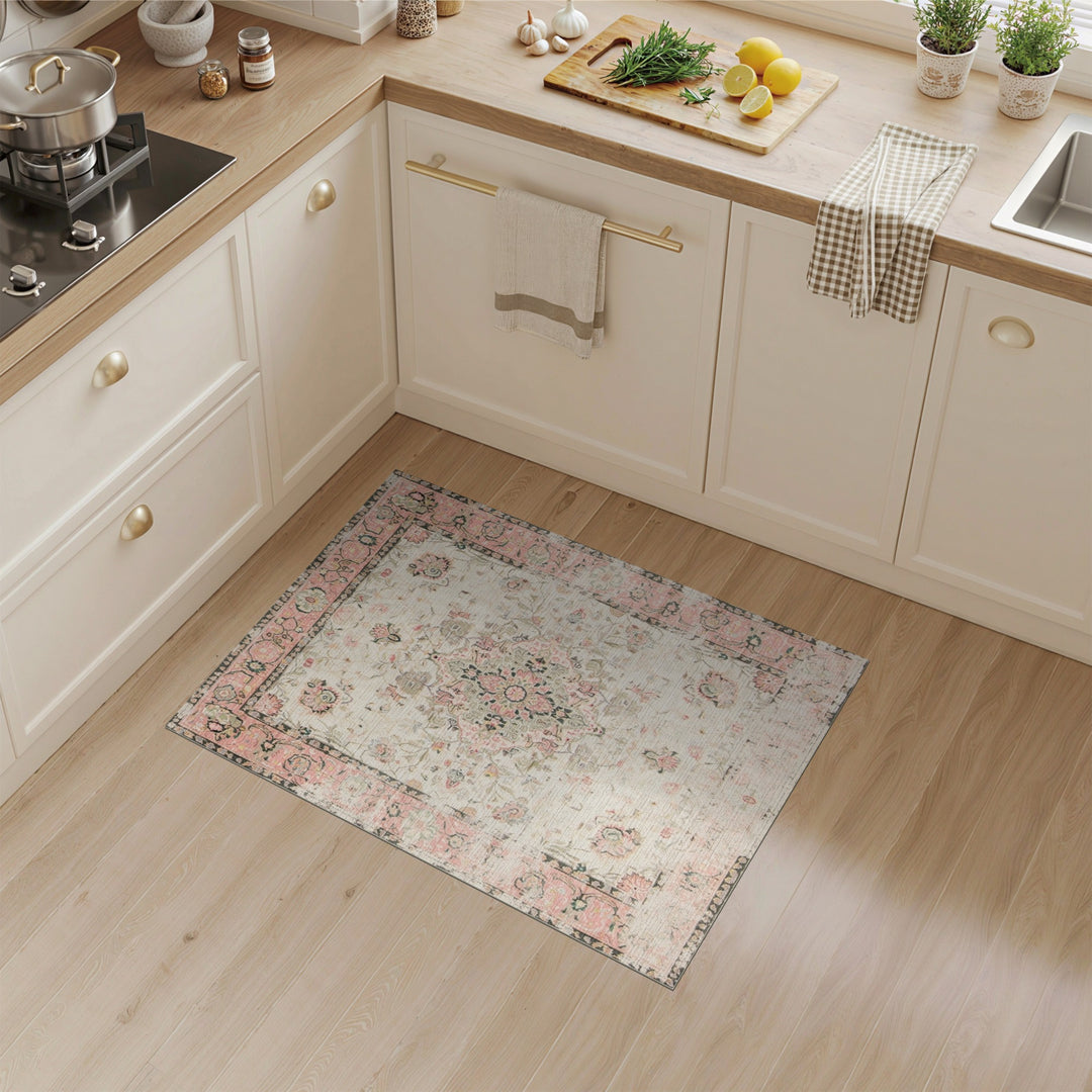 Pink Floral Vintage Medallion Area Rug