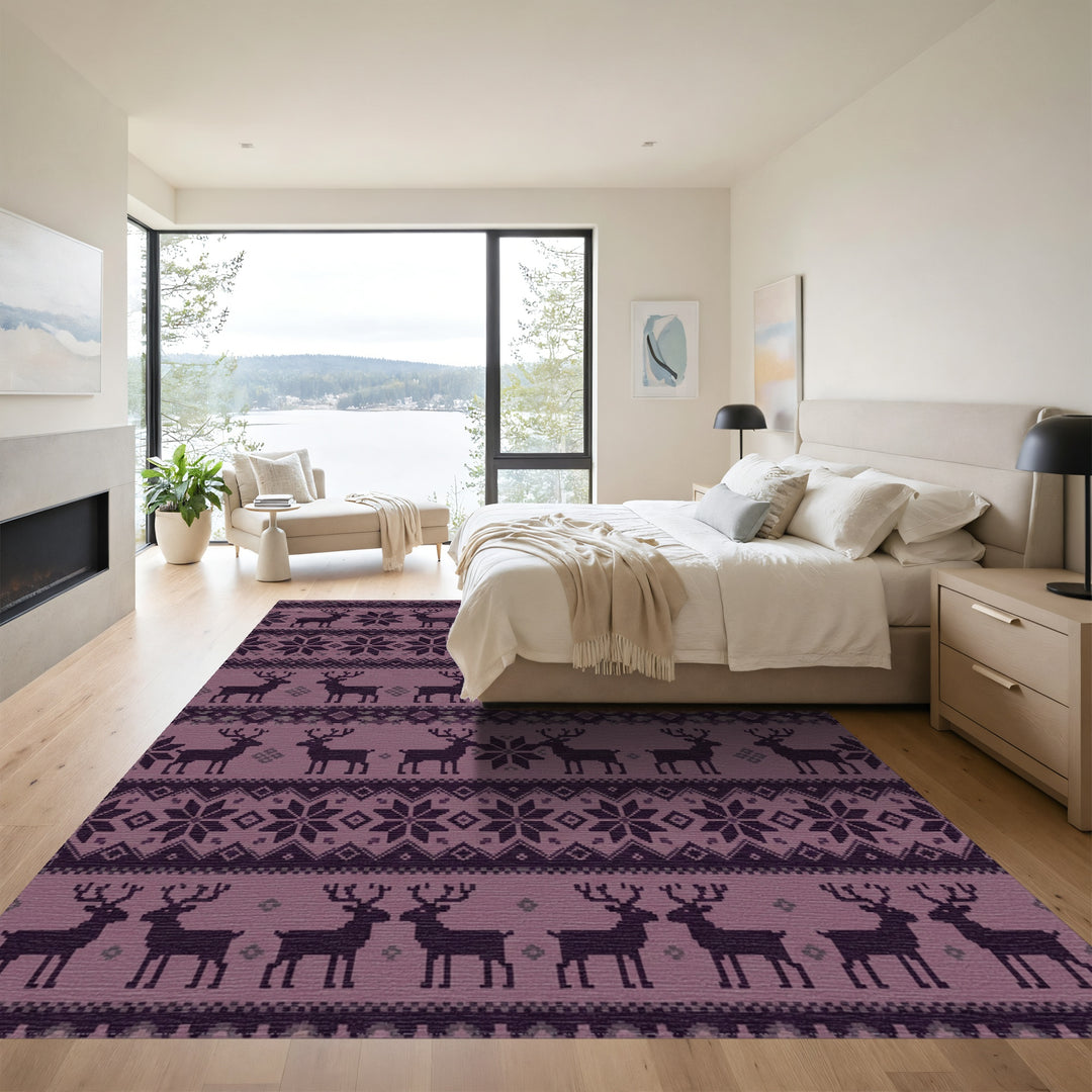 Purple Reindeer Snowflake Nordic Kilim Rug