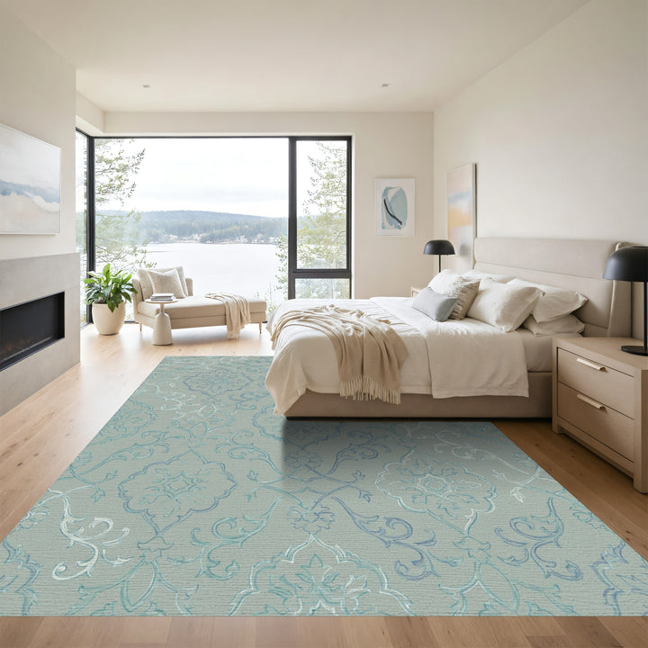 Aqua Gray Baroque Medallion Rug