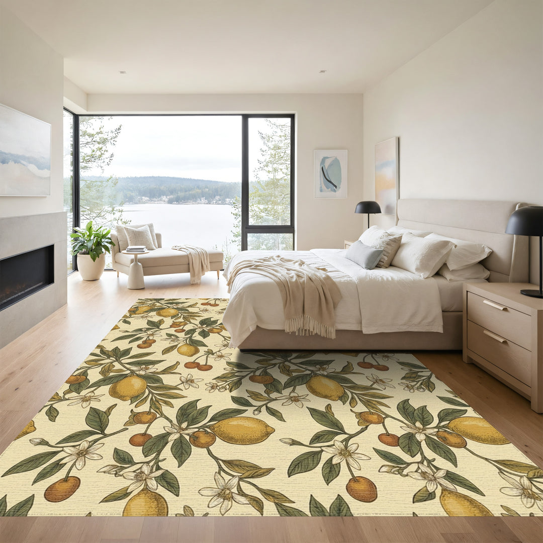 Golden Citrus Cherry Blossom Sprigs Rug