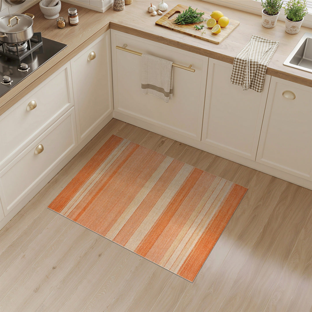 Orange Striped Geometric Area Rug