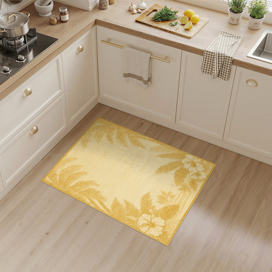 Yellow Palm Tree Hibiscus Area Rug