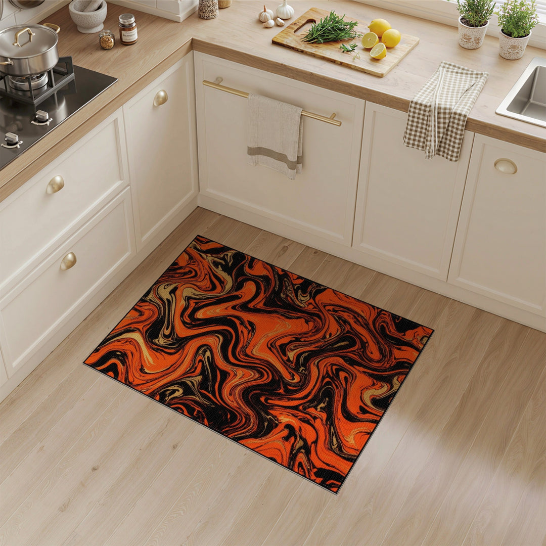 Abstract Area Orange Marble Swirl Area Rug