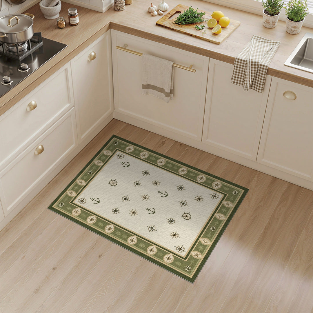 Green Nautical Anchor Compass Area Rug