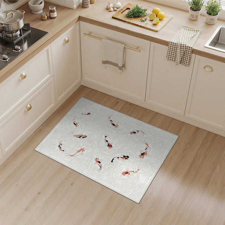 Orange Koi Fish Swirl Washable Area Rug