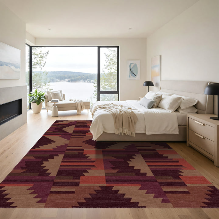 Earthy Crimson Chevron Block Rug