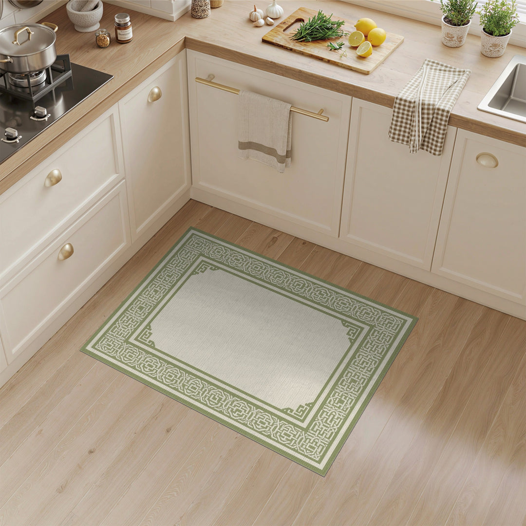 Green Geometric Border Geometric Modern Area Rug