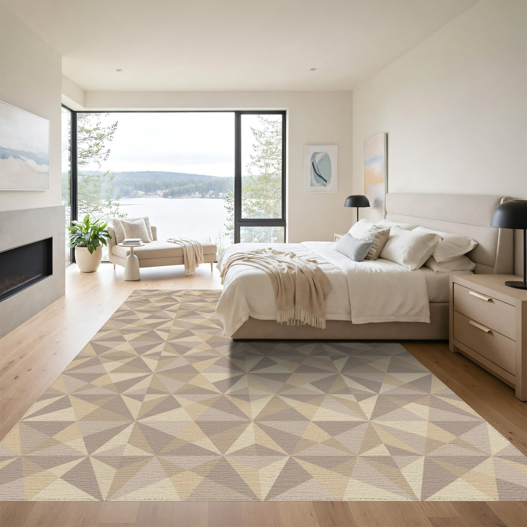 Geometric Taupe Faceted Prism Rug