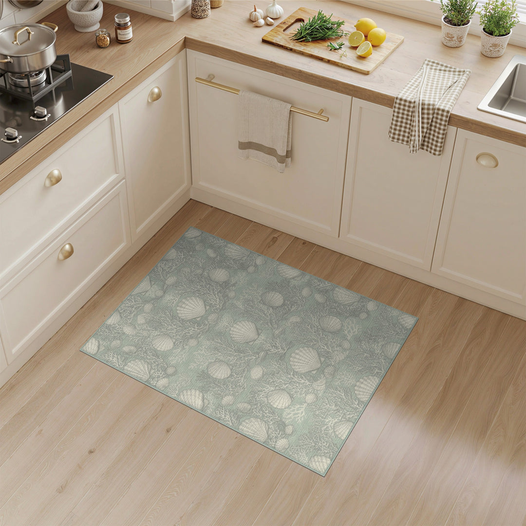 Coastal Seashell Teal Area Rug