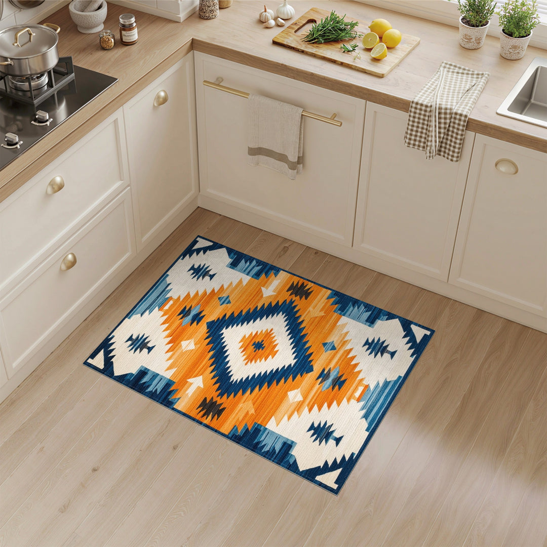 Multi-color and Patterns Southwestern Geometric Area Rug in Blue and Orange