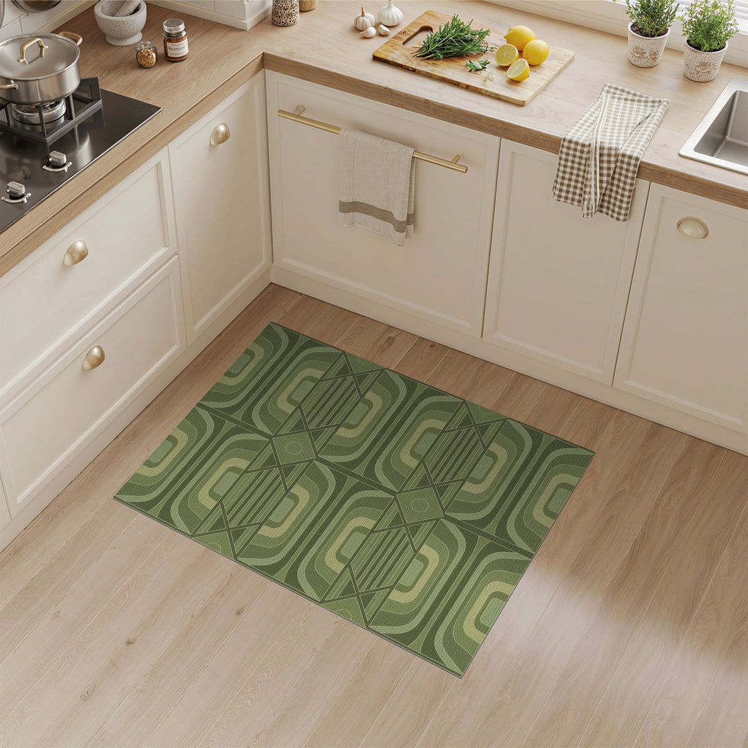 Green Layered Green Geometric Area Rug
