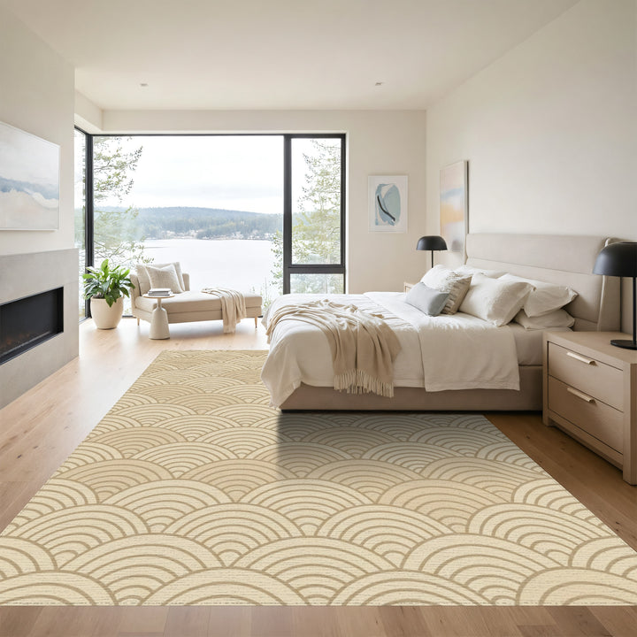 Neutral Tan Scallop Wave Texture Rug