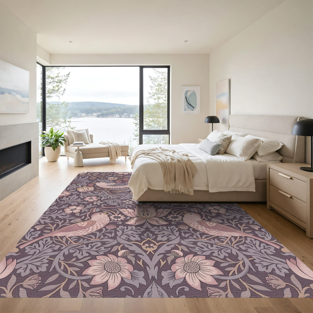 Aubergine Bird Strawberry Garden Rug