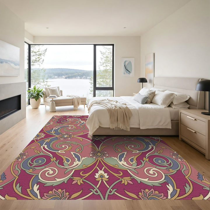 Deep Plum Floral Scrollwork Art Rug