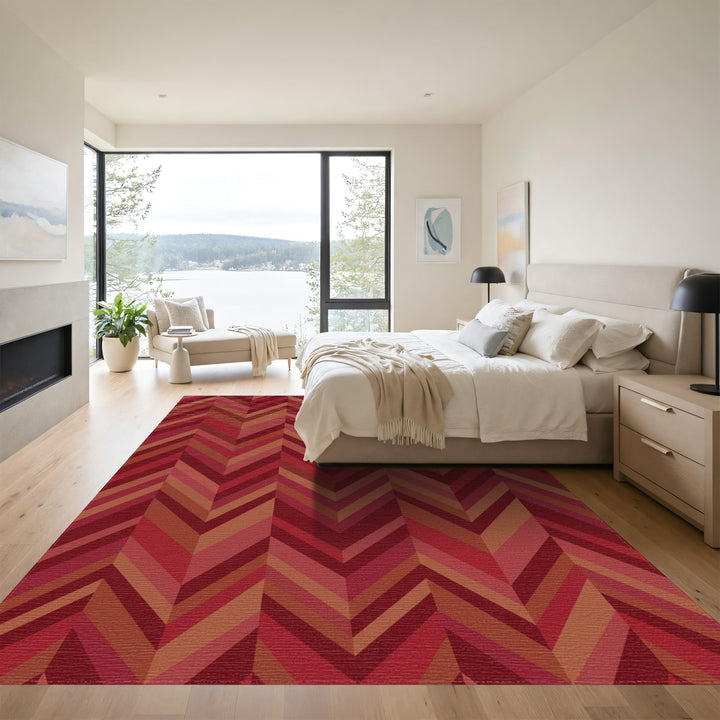 Crimson Red Chevron Stripe Rug