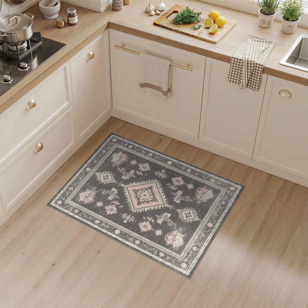 Grey Pink Heritage Tribal Area Rug