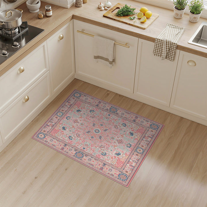 Pink Floral Vintage Medallion Area Rug