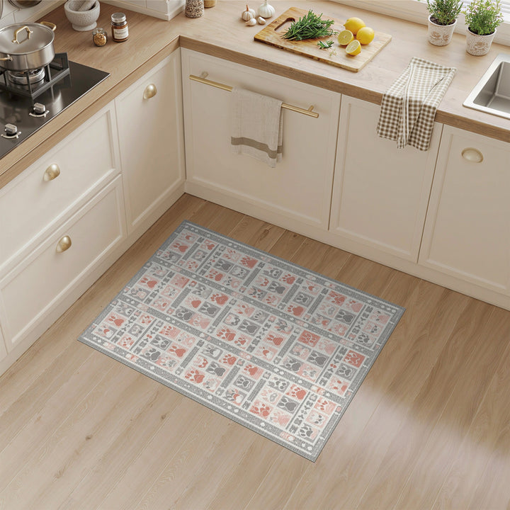 Pink Paw Print Kids Washable Area Rug