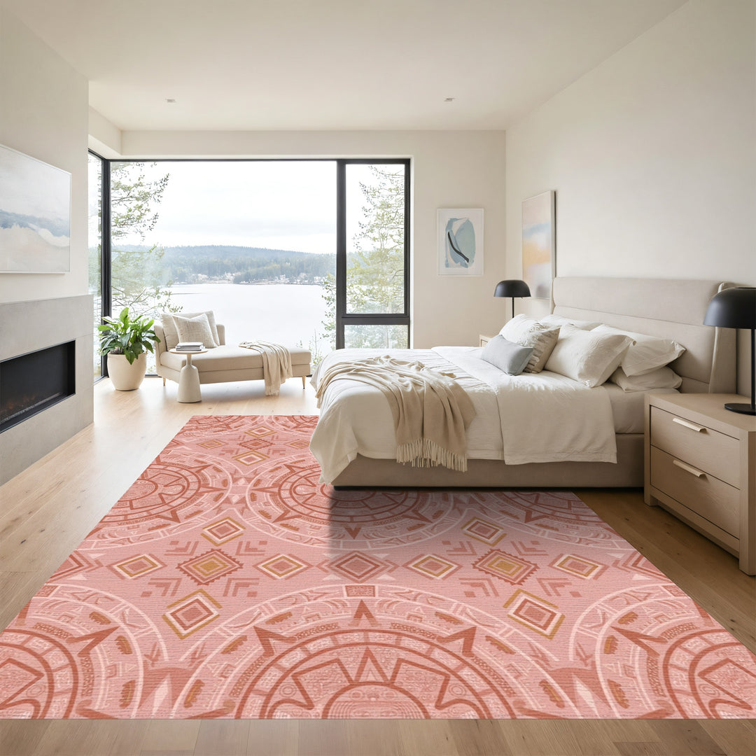 Terracotta Sun Calendar Diamond Medallion Rug