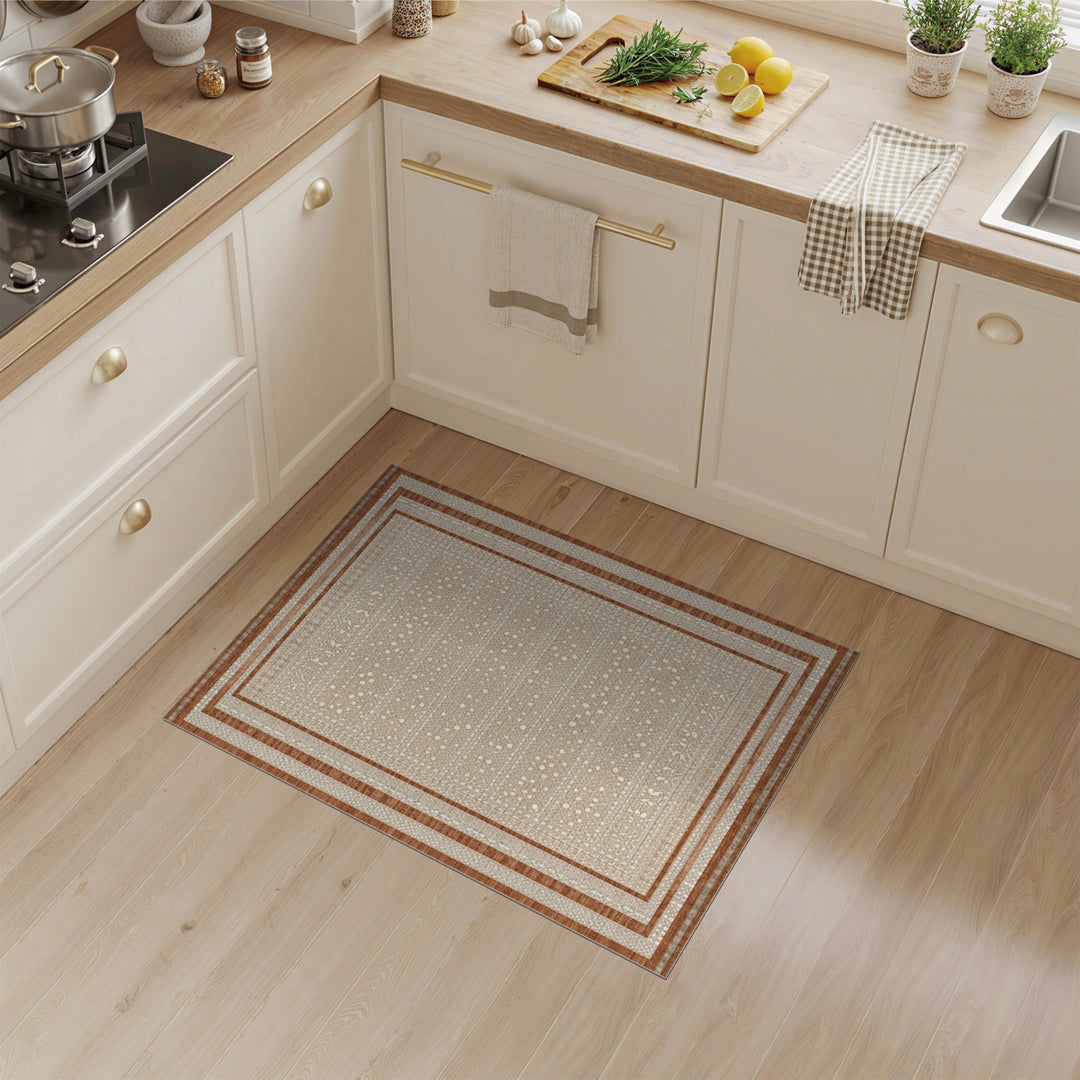 Beige Floral Border Area Rug with Tan Accents