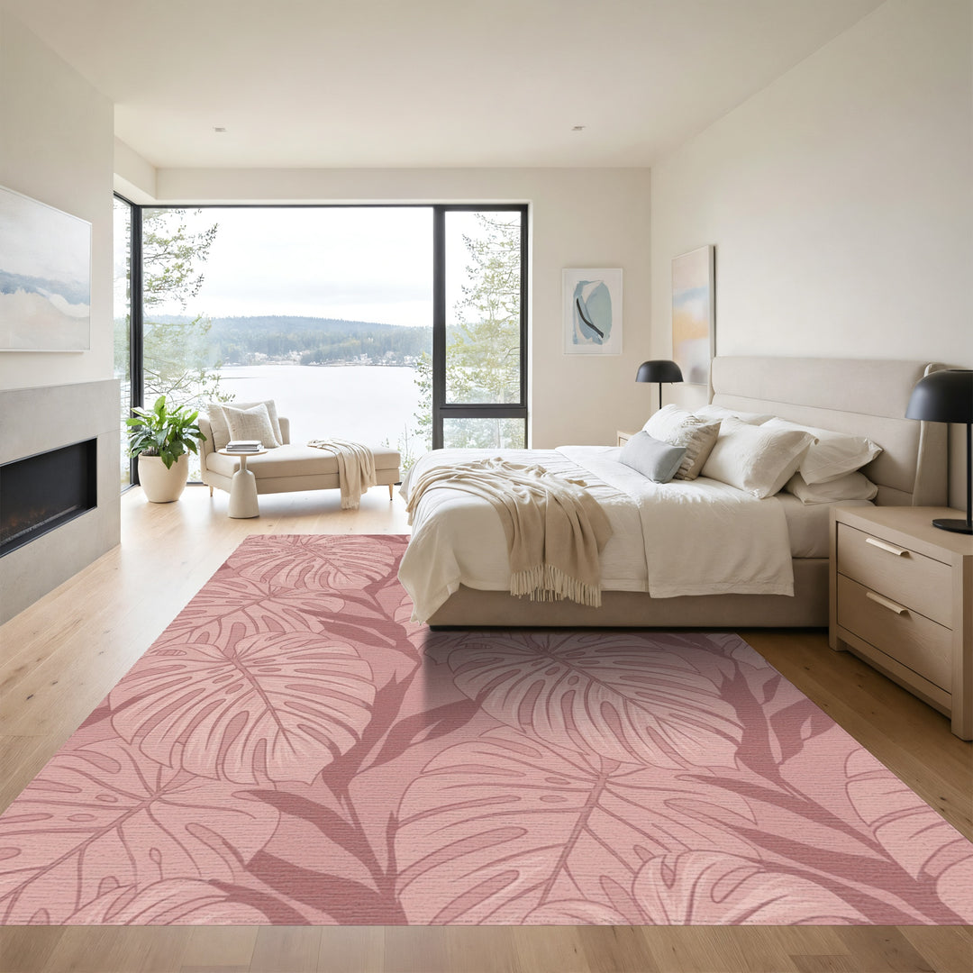 Dusty Rose Monstera Leaf Botanical Rug