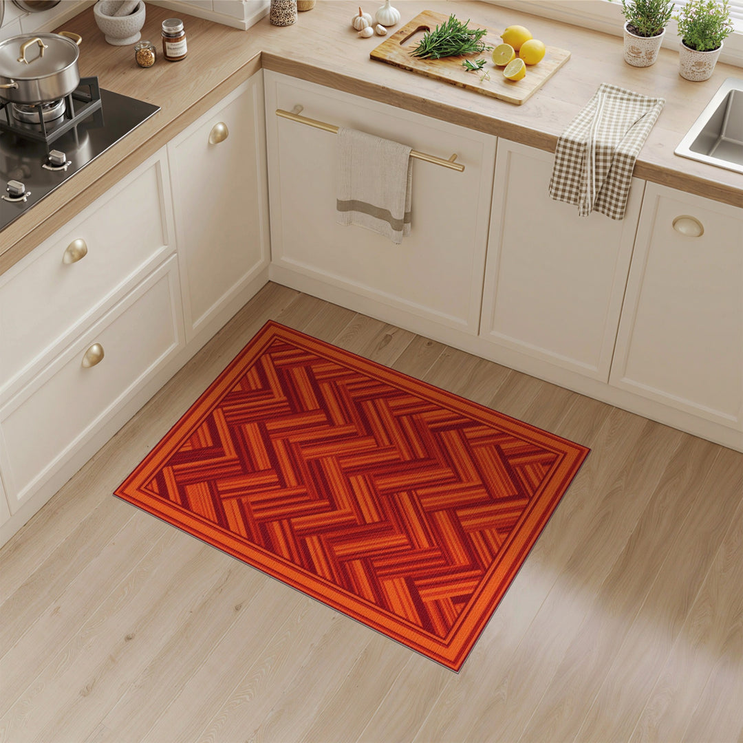 Red Herringbone Geometric Area Rug