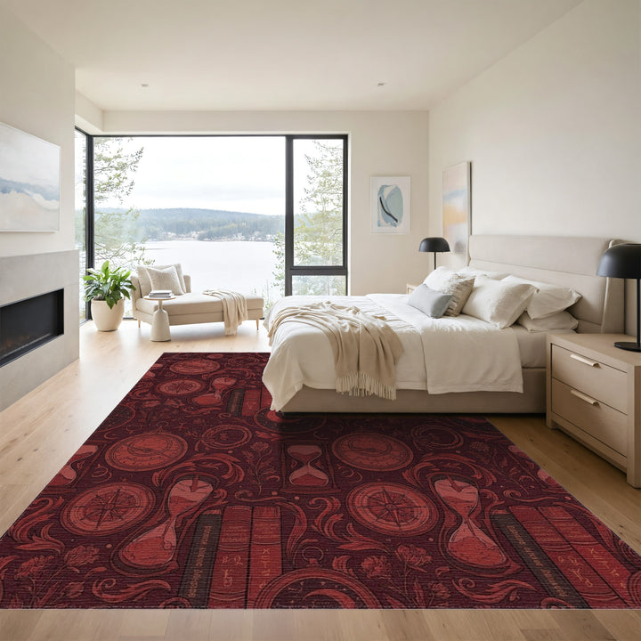 Rich Red Celestial Hourglass Compass Rug