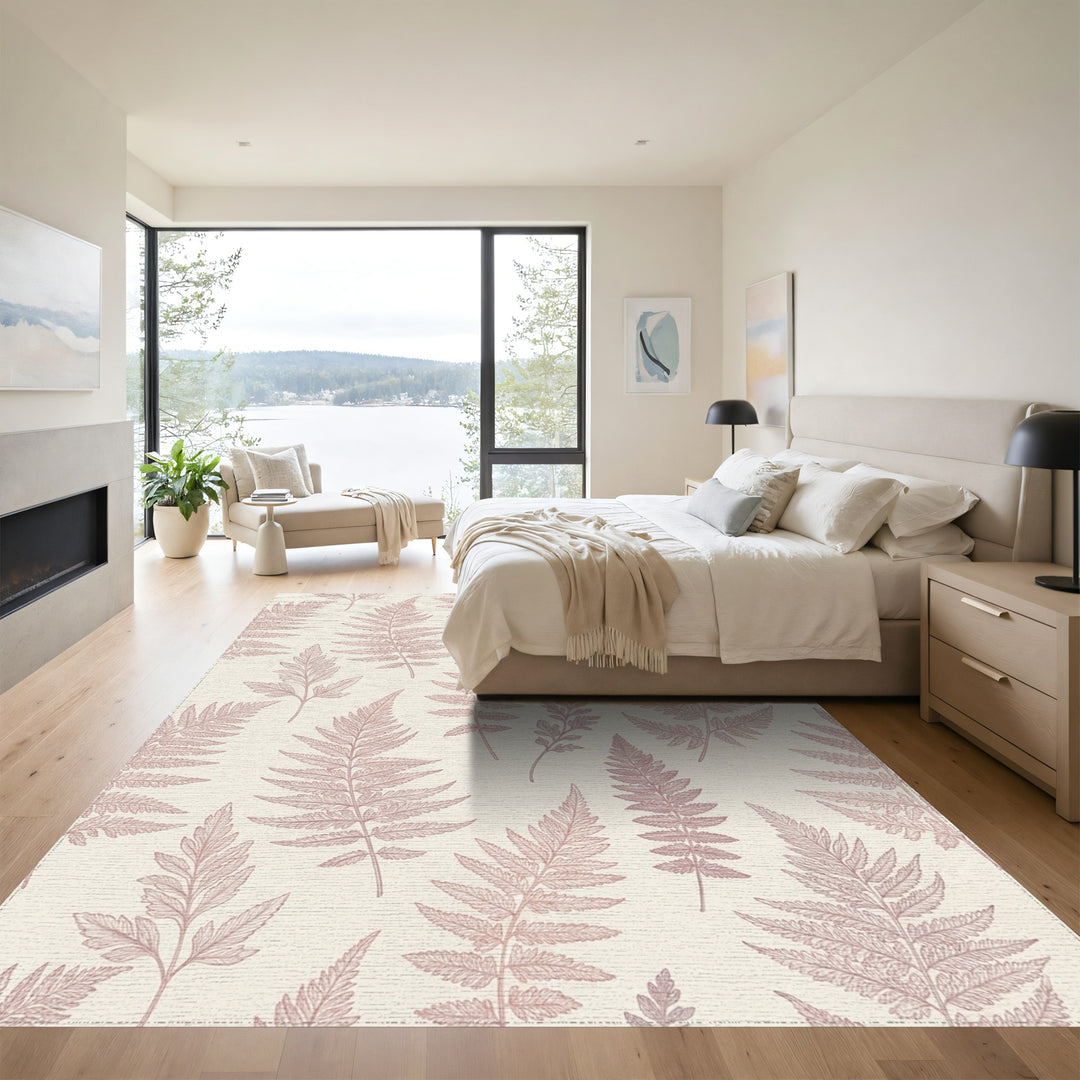 Pale Rose Fern Botanical Collage Rug