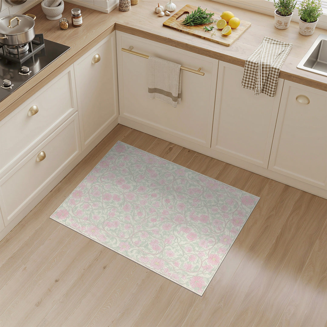 Pink Floral Vintage Washable Area Rug