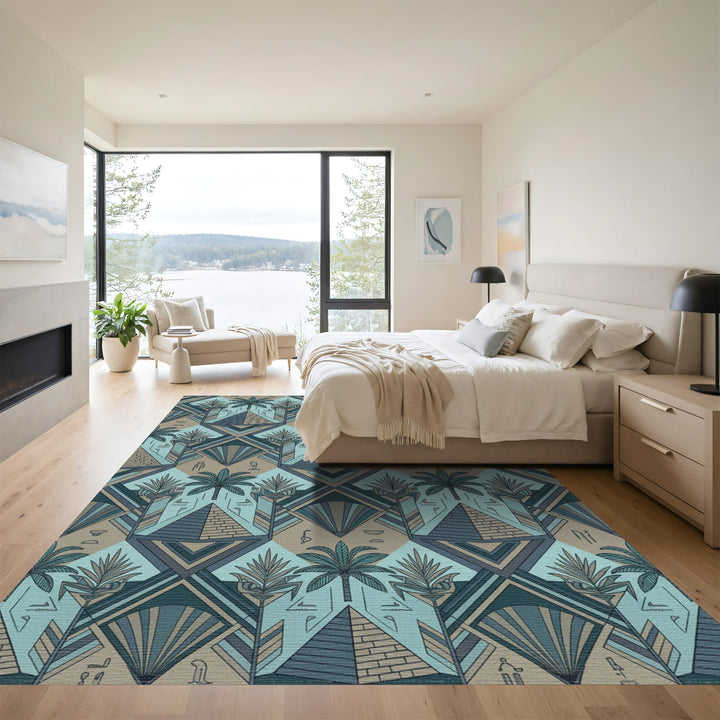 Ancient Egyptian Palm Pyramid Geometric Rug