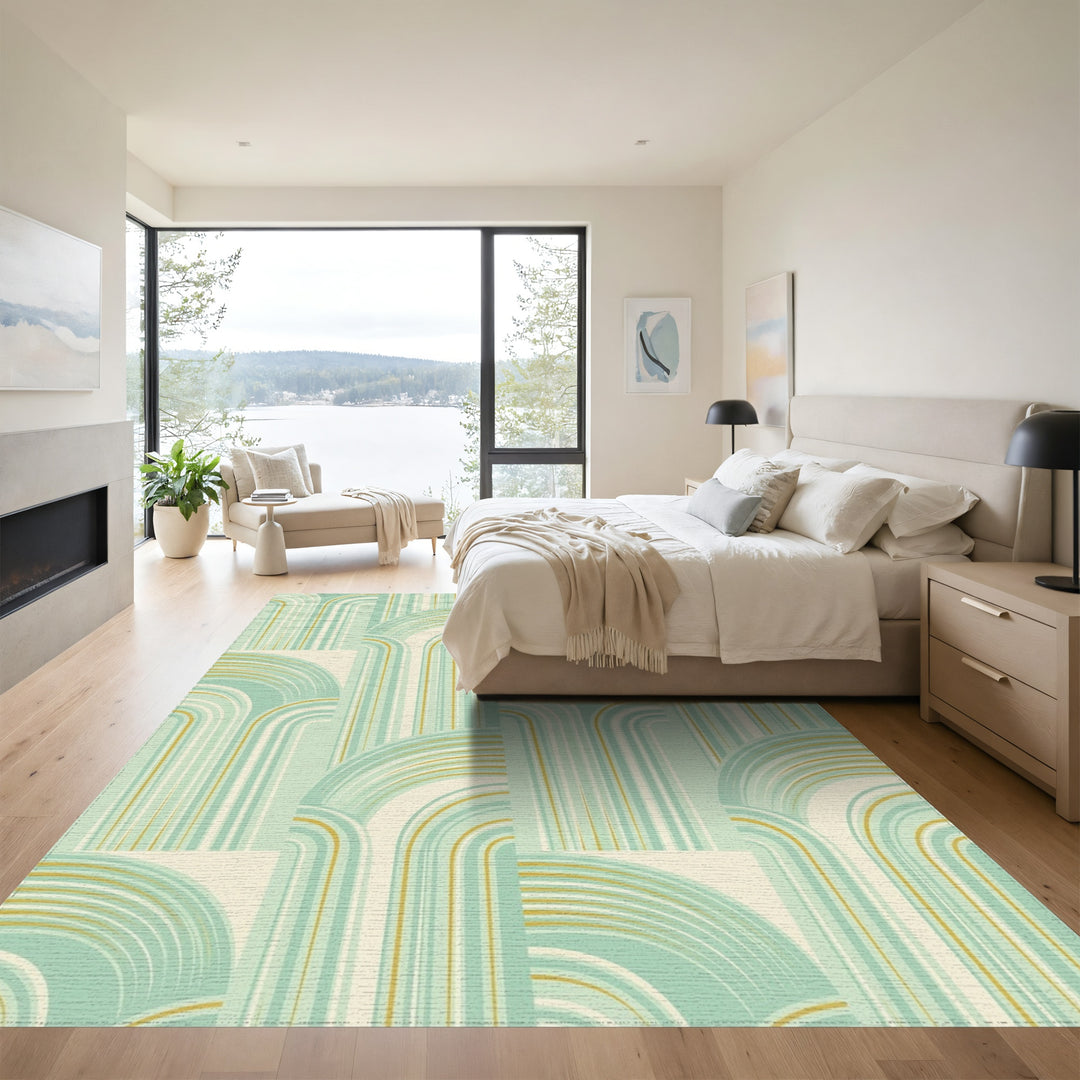 Retro Mint Gold Arc Segment Rug