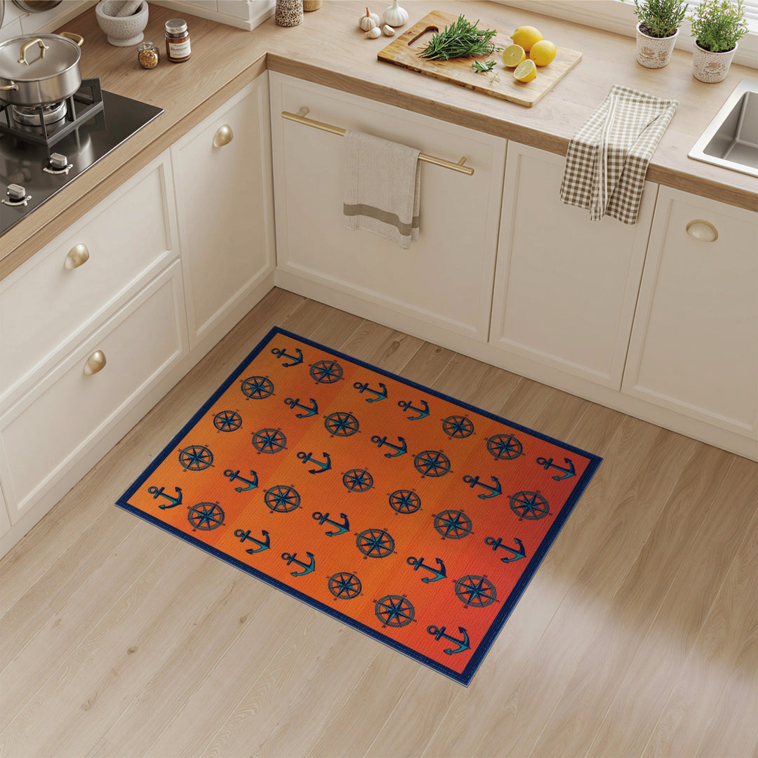 Orange Anchor Compass Coastal Area Rug