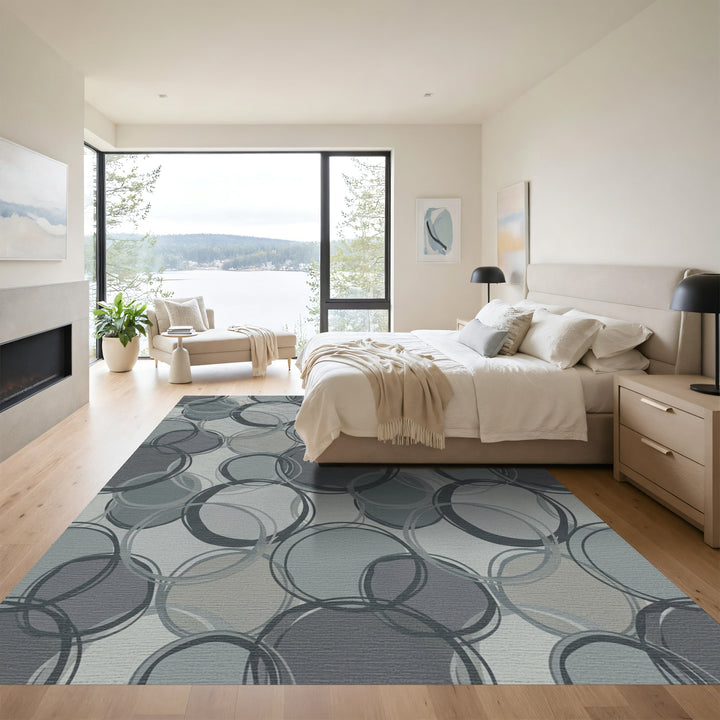 Monochromatic Textured Circles Overlay Rug