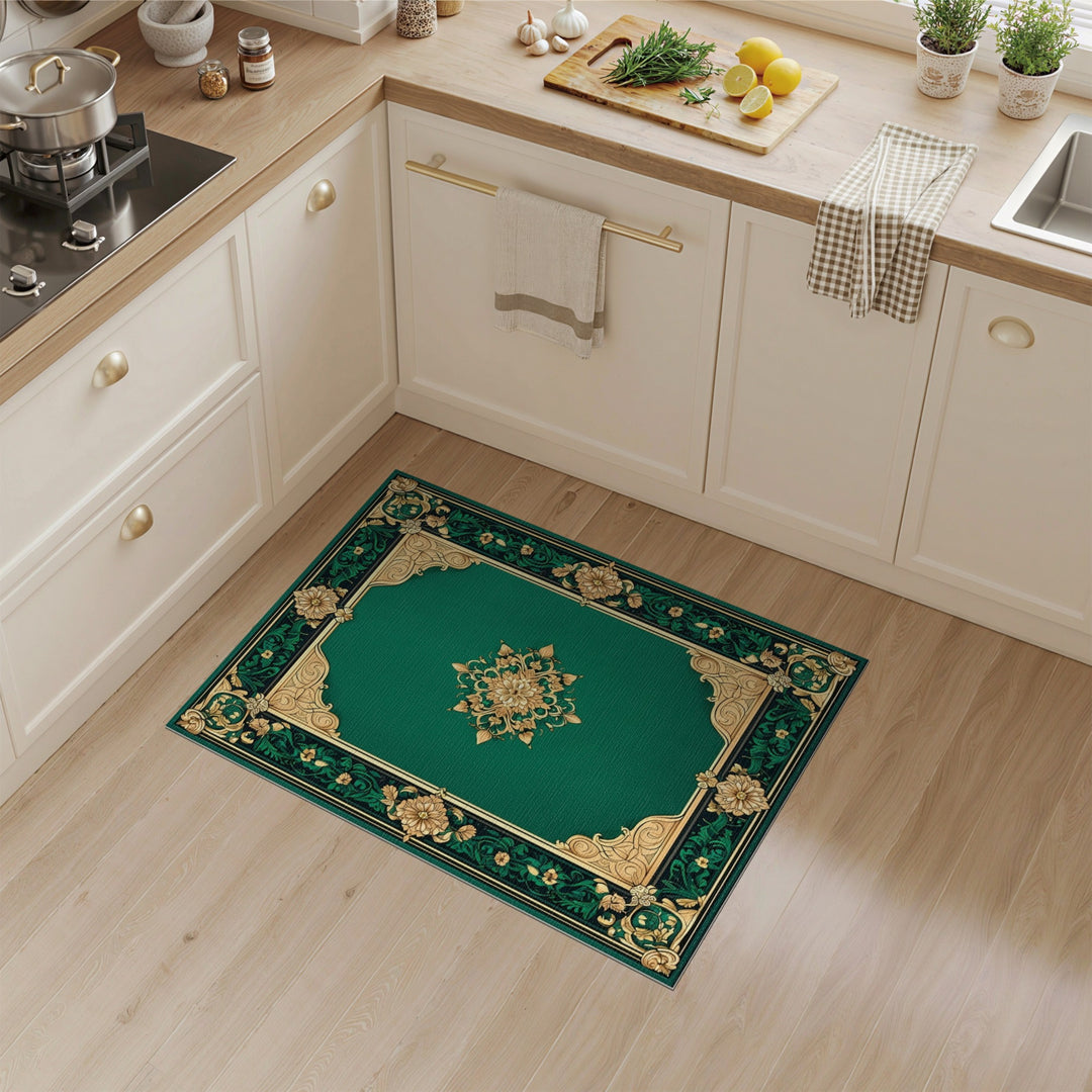 Emerald Green Floral Vintage Area Rug