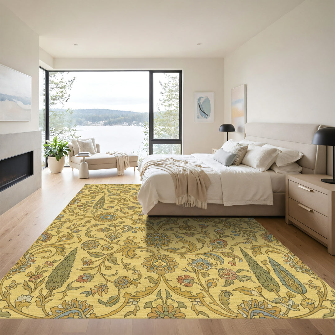 Golden Yellow Floral Cypress Garden Rug