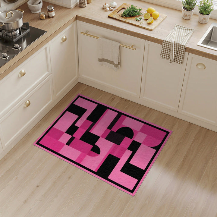 Bold Pink Black Geometric Pink Area Rug