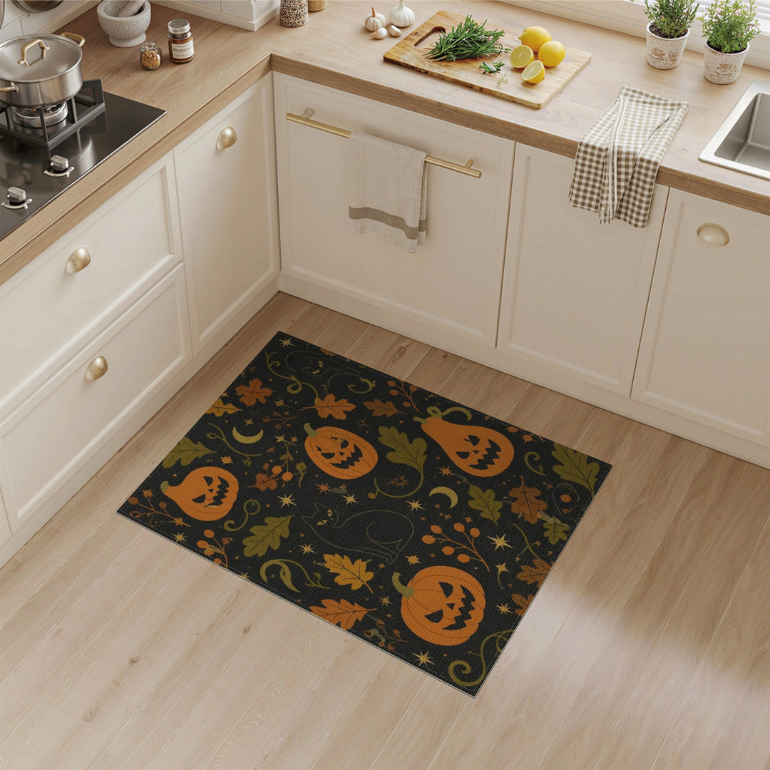 Halloween Pumpkin Cat Washable Area Rug